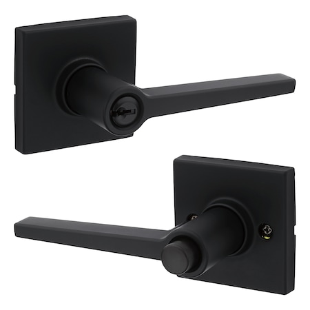 Safelock Daylon Lever, Square Rose Push Button Entry Lock, RCAL Latch and RCS Strike Matte Black Finish SL6000DALSQT-514